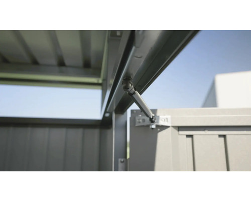 Gedetailleerd aanzicht van een tuinhuisdeur met gasveer