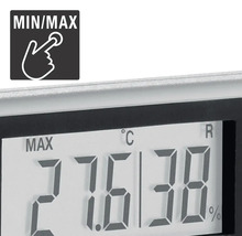 Digitale thermometer met weergave van temperatuur en luchtvochtigheid, plus min-max functie