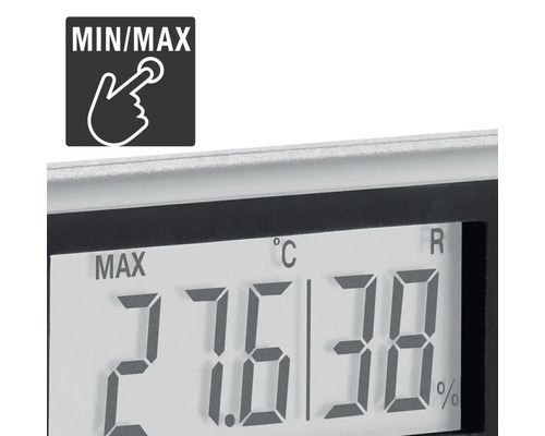 Digitale thermometer met weergave van temperatuur en luchtvochtigheid, plus min-max functie