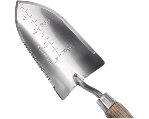 Tuinschep van roestvrij staal met markeringen