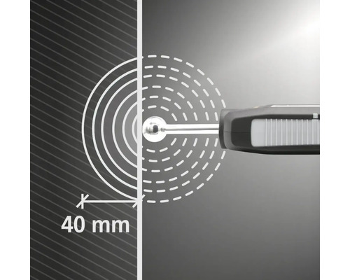 Illustratie van de meetafstand van 40 millimeter van een meetinstrument.