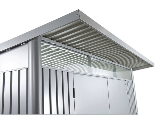 Detailopname van een tuinhuis met metalen dak