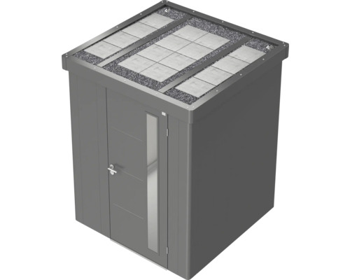 Tuinkast met plat dak, deur en steenmotief