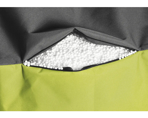 Detailweergave van een zitzak gevuld met polystyreenkorrels