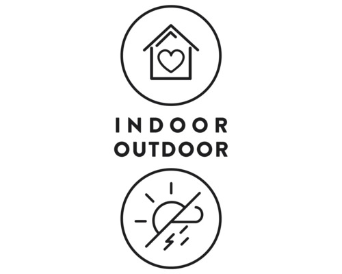 Symbool voor binnen- en buitengebruik en weerbestendigheid