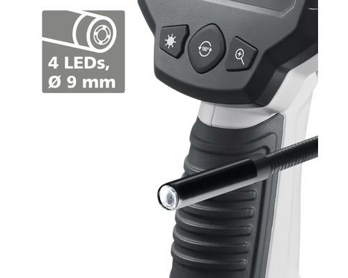 Endoscoop met ledverlichting en bedieningselementen voor de bediening.