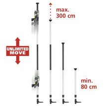 Telescoopstang met een minimale lengte van 80 centimeter en een maximale lengte van 300 centimeter.