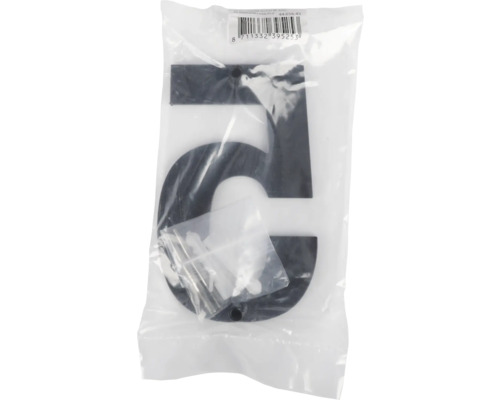 Huisnummer Vijf in verpakking met bevestigingsmateriaal