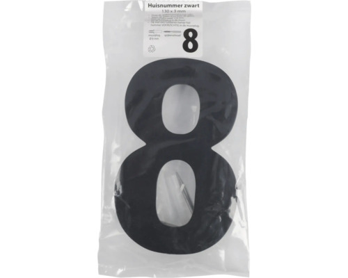Huisnummer 8 van kunststof inclusief bevestigingsmateriaal