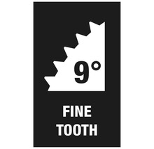 Symbool voor fijne tandvertanding met een hoek van 9 graden