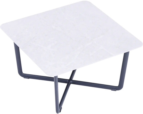 Vierkante bijzettafel met tafelblad in steenlook en metalen frame