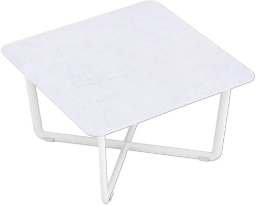 Vierkante bijzettafel met marmeren blad en metalen frame