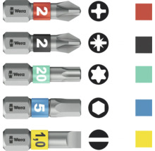 Diverse schroevendraaierbits van Wera met verschillende profielen