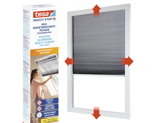 Tesa insectenhor plissé voor dakramen, telescopisch, in geopende toestand