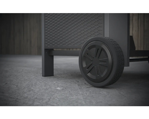 Detail van een barbecue met een wiel