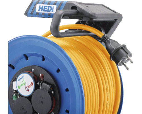 HEDI haspel met gele kabel en blauwe behuizing