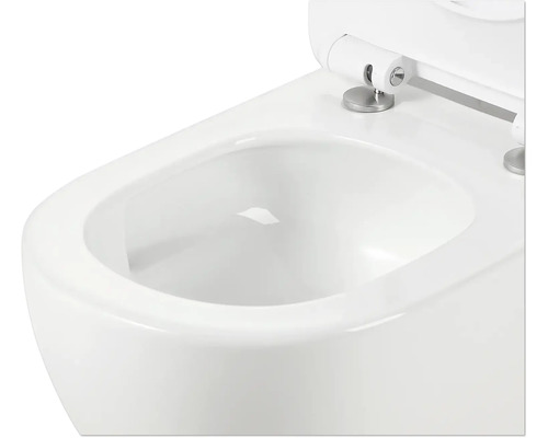 Wandcloset met diepe spoeling van sanitair keramiek met open spoelrand en toiletzitting