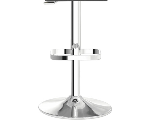 Detailopname van een barkruk met voetensteun en verchroomd frame