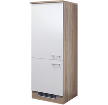 Hoge kast met twee deuren en handgrepen in houtlook