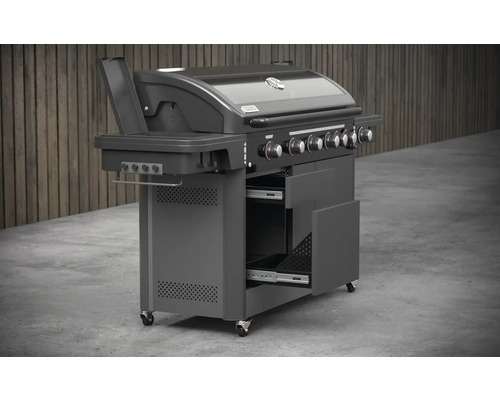 Gasbarbecue met bedieningsknoppen en opbergruimte