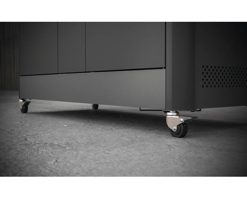 Onderaanzicht van een onderkast met wielen