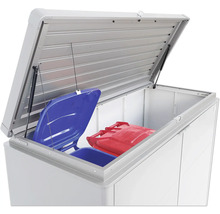 Afvalcontainerbox met open deksel en twee afvalcontainers