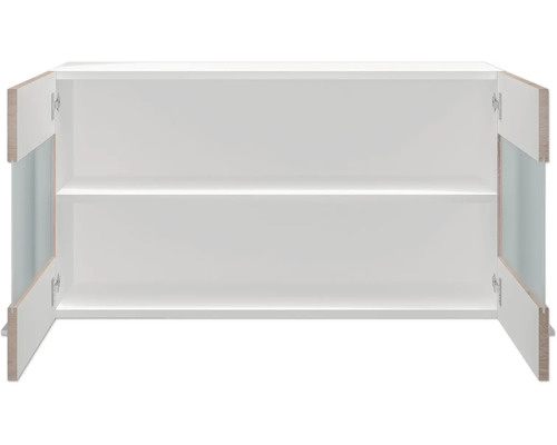 Geopende witte onderkast met twee legplanken