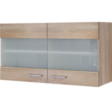Hangende wandkast met twee glazen deuren en twee lades