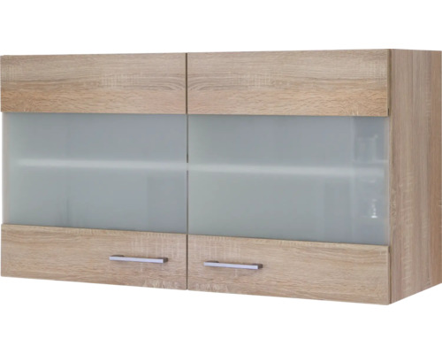 Hangende wandkast met twee glazen deuren en twee lades