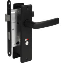 Zwarte deurbeslag met draaiknopvergrendeling en rood/witte bezetindicatie