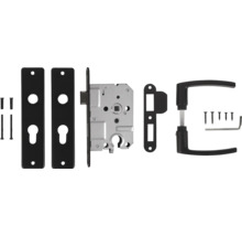 Deurbeslagset met deurkruk, slotkast, sleutelrozetten en bevestigingsmateriaal
