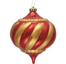 Rode kerstbal met gouden strepen