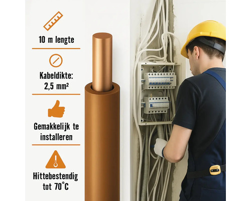 Installateur die kabels installeert met een diameter van 2,5 mm²