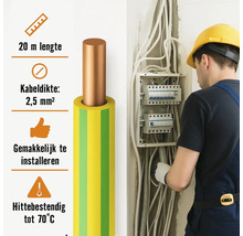 Elektrokabel 2,5 mm² met een lengte van 20 meter, geschikt voor de elektrische installatie