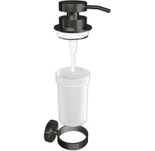 Wandzeepdispenser met zwarte houder en witte container