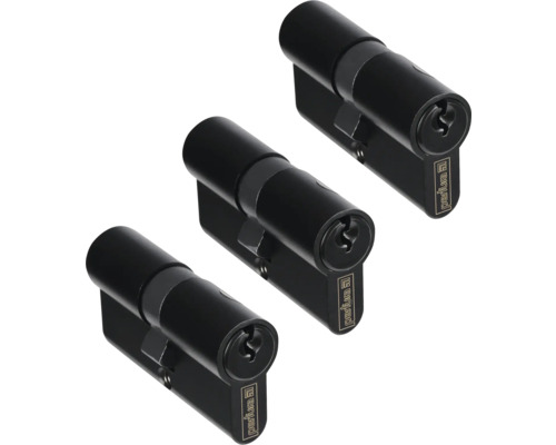 Drie zwarte profielcilinders voor deurbeveiliging