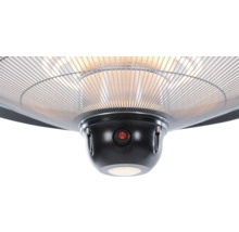 Gedetailleerde weergave van een terrasverwarmer met beschermrooster en bedieningspaneel