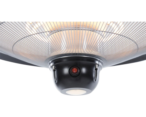 Gedetailleerde weergave van een terrasverwarmer met beschermrooster en bedieningspaneel