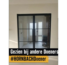 Dubbele glazen deur met zwart frame in een heldere ruimte