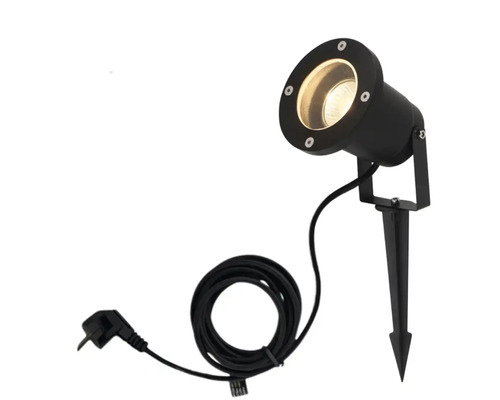 Zwarte tuinspot met grondspies en kabel
