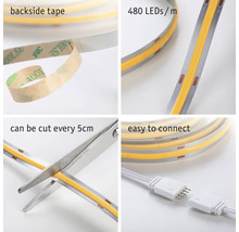 LED strip met plakband, 480 LEDs per meter, elke 5 cm af te snijden, eenvoudig aan te sluiten