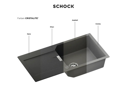 Schock spoelbak van Cristalite in verschillende kleuren