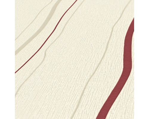 Behang met golfpatroon in crème en rood