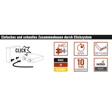 Eenvoudige montage door middel van kliksysteem, Made in Germany, 10 jaar garantie, Soft Close, Hettich Logo