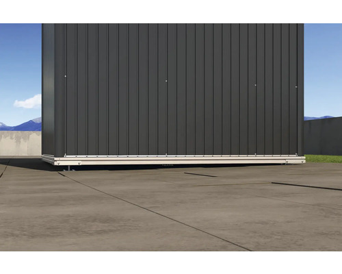 Metalen tuinhuis met aluminium frame op betonnen vloer