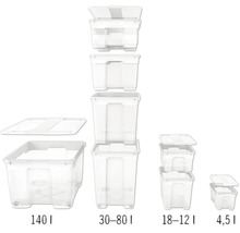 Meerdere transparante opbergboxen in verschillende maten
