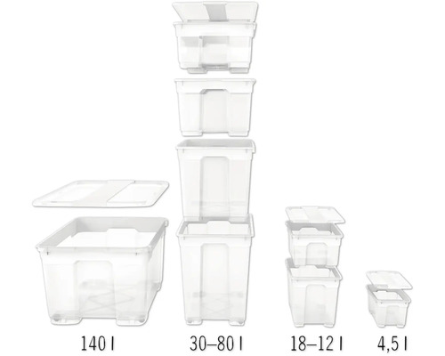 Meerdere transparante opbergboxen in verschillende maten