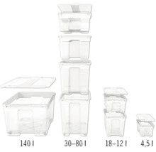 Opbergdozen in verschillende maten, van 4,5 liter tot 140 liter