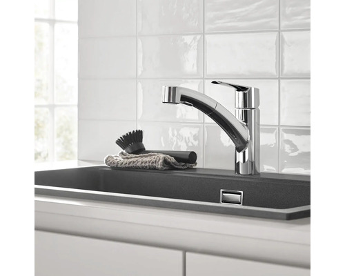 Keukenspoelbak met kraan, borstel en doek