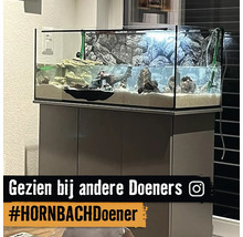 Aquarium met rotsen en decoratie op een kast